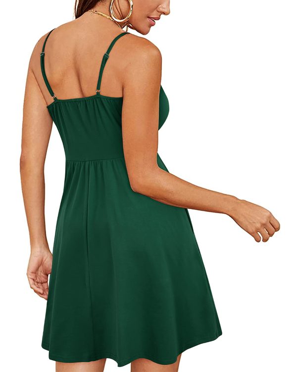 Women's Summer Dress 2025 Spaghetti Strap Sleeveless V Neck Casual Swing Sundress with Pockets