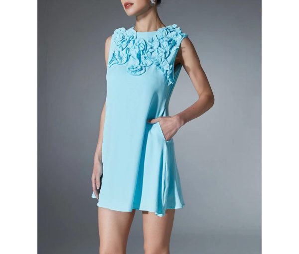 61JZ-6OpLvL.jpg Women’s Round Neck Applique Dress - Sleeveless Slimming Summer Casual Outfit