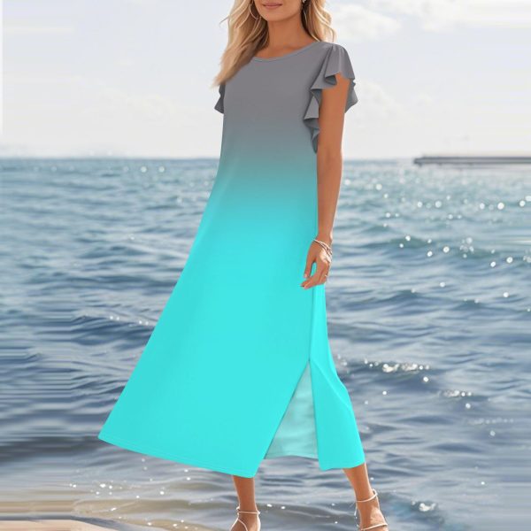 61JbKjIr2YL.jpg Women's Gradient Color Maxi Dress with Ruffle Sleeves and Pockets Casual Loose Fit Summer Beach Sundress