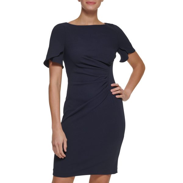 61LDeZlKs-L.jpg womens S/S Button Sleeve Sheath With Side Ruch