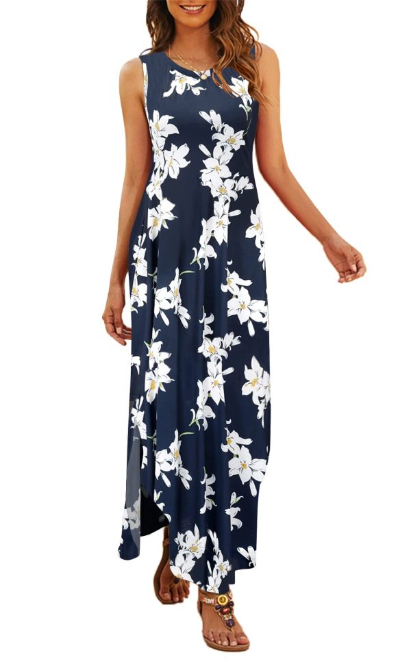 61NNeVwuR0L.jpg Women's Casual Summer Sleeveless Dress Loose Split Maxi Dresses with Pockets