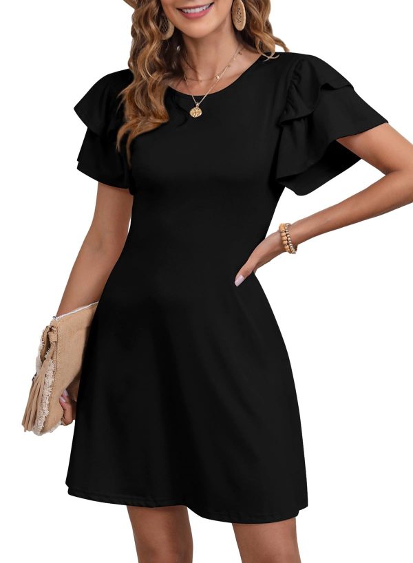 61NRF-0t-2L.jpg Women 2025 Summer Ruffle Edge Sleeve Dresses Floral Casual Beach Mini Dress with Pocket