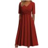 Womens Short Sleeve Dress Casual Plus Size V-Neck Maxi Dresses A Line Flowy Beach Sundress with Pockets