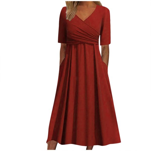 61O5owEcmIL.jpg Womens Short Sleeve Dress Casual Plus Size V-Neck Maxi Dresses A Line Flowy Beach Sundress with Pockets