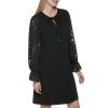 Women's Shift Scuba Long Sleeve Keyhole W/ Tie Dress