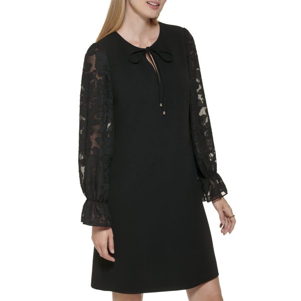 Women's Shift Scuba Long Sleeve Keyhole W/ Tie Dress