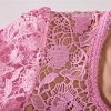 Women Vintage Pink Lace Square Neck Gold Button Lace Hollow Out Fragrance Dress