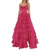 61SQpZYcpL.jpg Tulle Floral Prom Dresses for Teens 2025 Tiererd Long Ball Gown Strapless Sweetheart Formal Evening Gowns with Slit