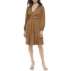 Women's Fit and Flare Woven Long Sleeve V-neck Dress