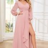 Chiffon Bridesmaid Dresses for Women 2025 V Neck A-Line Pleated Evening Party Maxi Gown with Slit