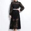 61Vdrs5GzDL.jpg Womens Water-Soluble Lace Embroidery Hollow Flower Dress Full Sleeve Vacation Long Dress