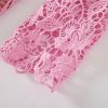 Women Vintage Pink Lace Square Neck Gold Button Lace Hollow Out Fragrance Dress