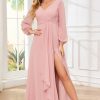 Chiffon Bridesmaid Dresses for Women 2025 V Neck A-Line Pleated Evening Party Maxi Gown with Slit