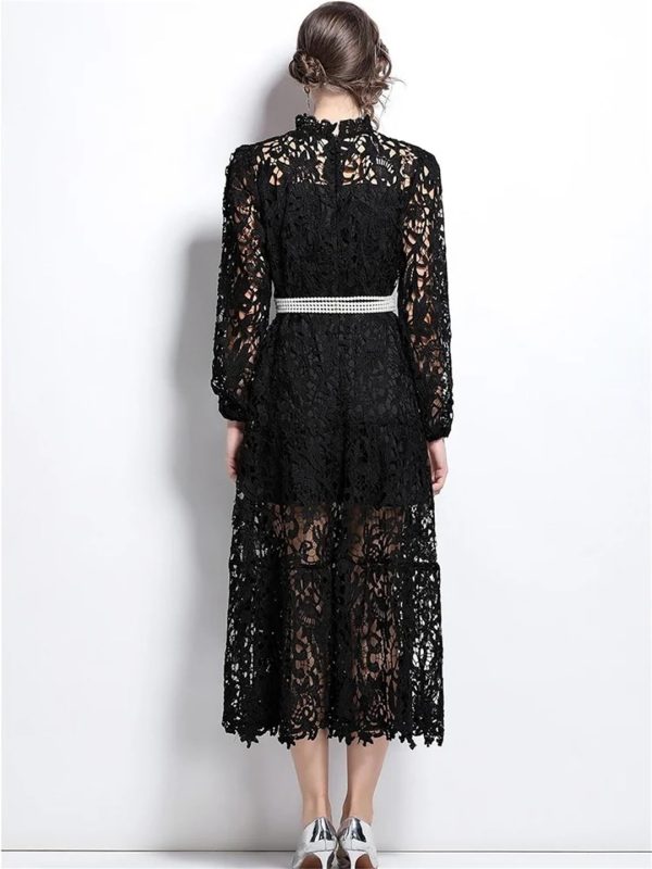 61XQvDRZkIL.jpg Womens Water-Soluble Lace Embroidery Hollow Flower Dress Full Sleeve Vacation Long Dress