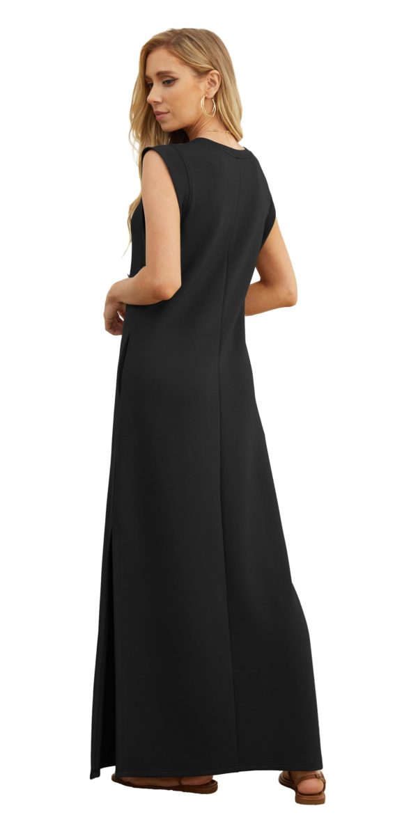 61Xw0Rl-4tL.jpg 2025 Women Summer Round Neck Casual Loose Split Wrinkle-Free Long Maxi Vacation Dress with Pockets (XS-3XL)