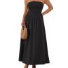 Women's Summer Strapless Midi Sundress Tube Off Shoulder Ruffle Flowy A Line Long Beach Vacation Dresses