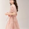 Women Puff Sleeve V-Neck Lace-Up A-LINE Knee-Length Slim Fit Dresses