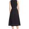 Women's Square Neck Midi Linen Rayon A-line Sleeveless Tailored Summer Wedding Guest Cocktail Dress