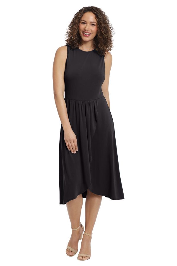 Women's Sleeveless Jewel Neck Asymmetric Hem Midi Casual Summer Fun Vacation