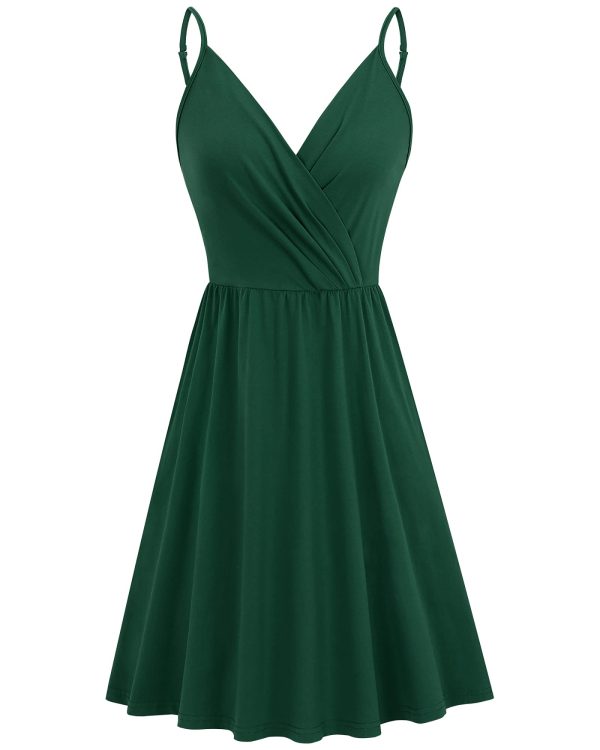 Women's Summer Dress 2025 Spaghetti Strap Sleeveless V Neck Casual Swing Sundress with Pockets