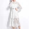 61fKGSUc7L.jpg Womens Water-Soluble Lace Embroidery Hollow Flower Dress Full Sleeve Vacation Long Dress