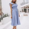 Womens Casual Summer Midi Dress Short Sleeve Smocked Linen Dresses 2025 Boho Beach Wedding Guest Dress with Pockets
