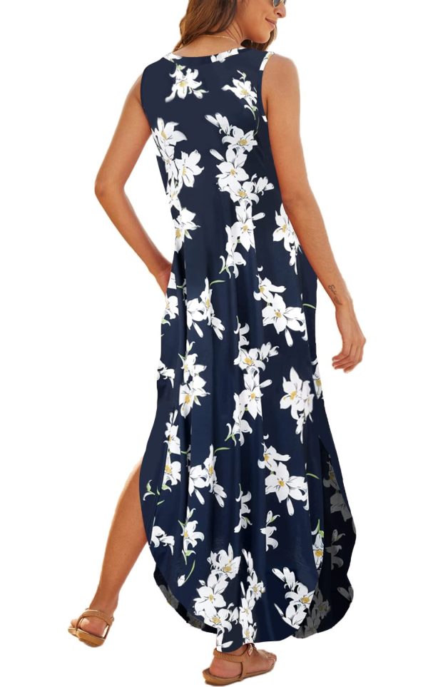 61g3fIe4wDL.jpg Women's Casual Summer Sleeveless Dress Loose Split Maxi Dresses with Pockets