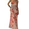 Women's Summer Floral Tube Dress Twist Front Strapless Vacation Beach Dresses Maxi Dress