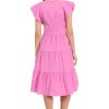 Women's Cotton Poplin V-Neck Tiered Feminine Easy Summer Vacation Dress