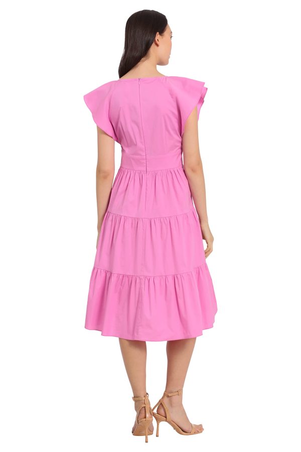 Women's Cotton Poplin V-Neck Tiered Feminine Easy Summer Vacation Dress