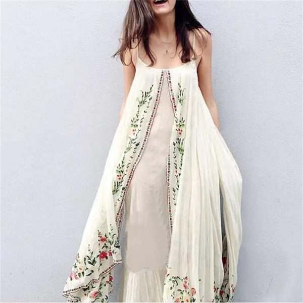 61jwMIIwt2L.jpg Women Maxi White Boho Vintage Floral Embroidered Sleeveless Strap Beach Long Dresses