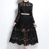 61lCJi5g-xL.jpg Womens Water-Soluble Lace Embroidery Hollow Flower Dress Full Sleeve Vacation Long Dress