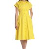 Women's Cap Sleeve Collar Dress with Wide Waistband and Front Placket