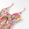 61rzr6z9ixL.jpg Front Knotted Floral Print Slip Dress Women V Neck Spaghetti Straps Elastic Waist A Line Short Summer Skirt