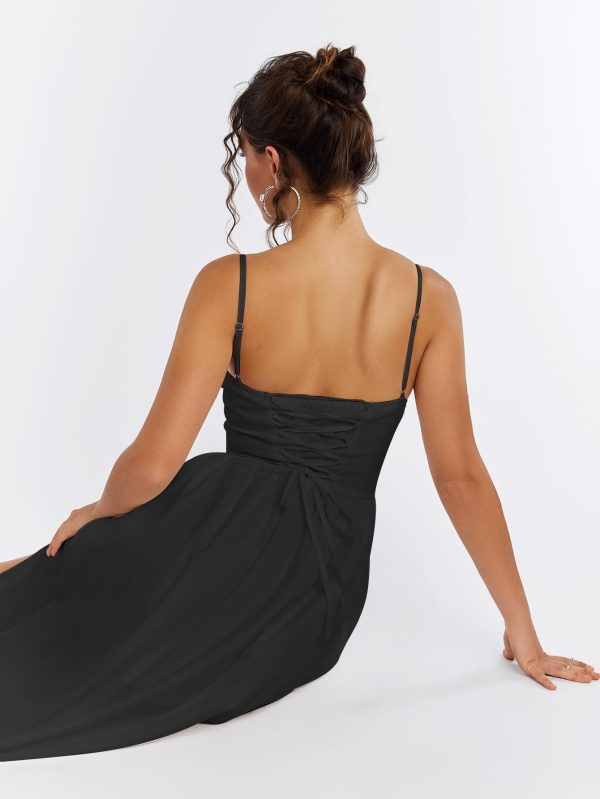 Summer Lace Midi Dress Spaghetti Strap Flowy A Line Slit Swing Dresses Sundresses for Women 2024 Casual Beach Vacation