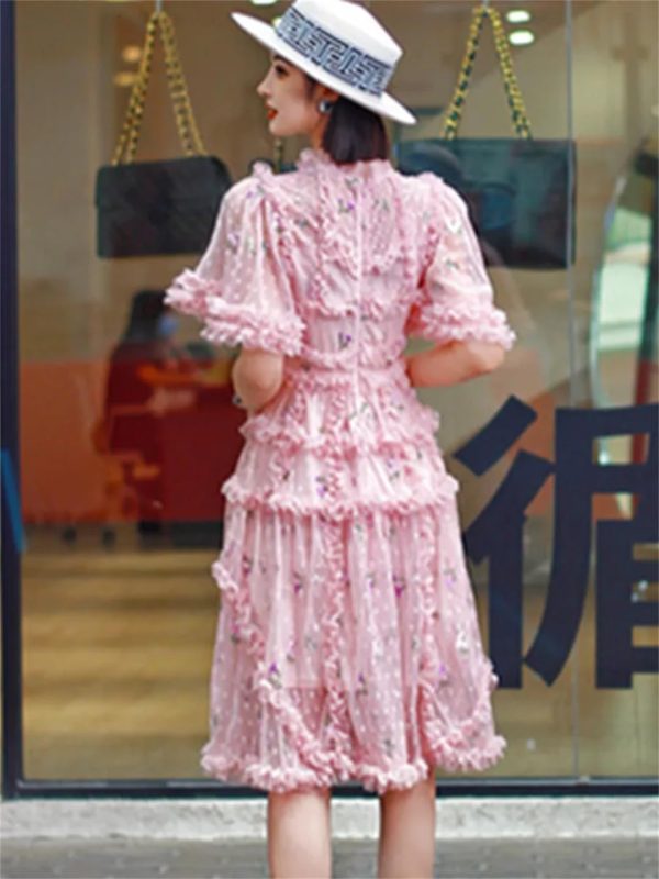 61x-RFaatRL.jpg Women Embroidered Ruffle Summer Dress Light Short Sleeve Temperament Flower Dress