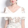 61yvb0amd1L.jpg Womens Elegant Temperament Lapel Short Sleeved Lace Hollow Out Dress Slim Waist Dress
