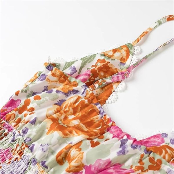 61zGapUjB9L.jpg Front Knotted Floral Print Slip Dress Women V Neck Spaghetti Straps Elastic Waist A Line Short Summer Skirt