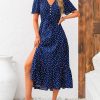 Women Summer Dresses 2025 Casual Short Sleeve V Neck Split Maxi Dress Button Drawstring Beach Long Dress