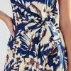 710WHctK2HL.jpg Women's One Shoulder Leaf Print Self-tie Short Dress Sleeveless Tiered Hem Formal Dress Casual Mini Dress