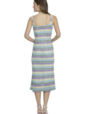 Sweetheart Neckline Midi Striped Knit, Square Neck, Summer Beach Vacation Dresses for Women
