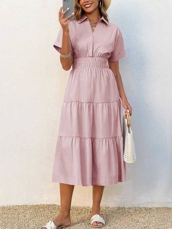 711uryjXcXL.jpg Womens Summer Short Sleeve Maxi Dresses Casual V Neck Smocked Loose Tiered Flowy Shirt Dress with Pockets