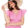 Women's Cotton Poplin V-Neck Tiered Feminine Easy Summer Vacation Dress