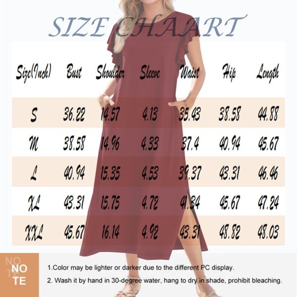 712daE5TLIL.jpg Women's Gradient Color Maxi Dress with Ruffle Sleeves and Pockets Casual Loose Fit Summer Beach Sundress