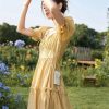 Women's Solid Dress A-Line Lace-Up V-Neck Flare Sleeve Elegant Office Ruffle Dress