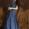 Women Asymmetrical Single Breasted Vintage A-Line Denim Dresses V-Neck Retro Embroidery Slim Jeans Dress