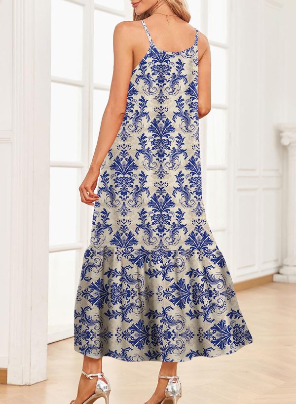7155yWUTwUL.jpg Women Summer Dresses 2025 Spaghetti Strap Scoop Neck Smocked Ruffle Flowy Boho Maxi Dress