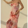 Women's Summer Floral Tube Dress Twist Front Strapless Vacation Beach Dresses Maxi Dress