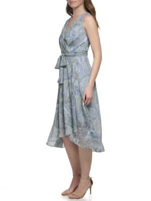 Women's Sleeveless Midi Faux Wrap Chiffon