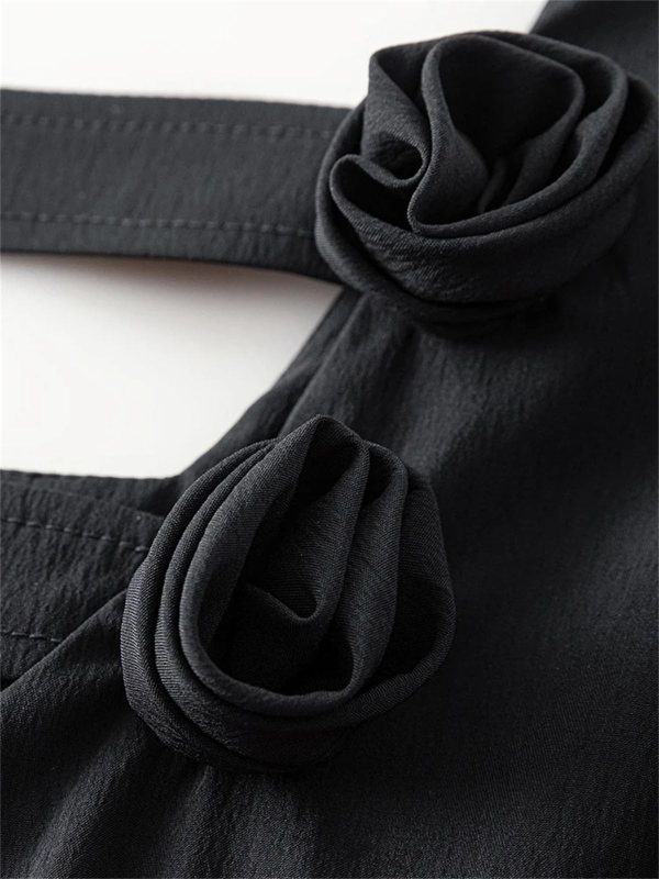 Women’S Square Neck Backless Office Dress - Hollow Out Detail Black Formal Wear